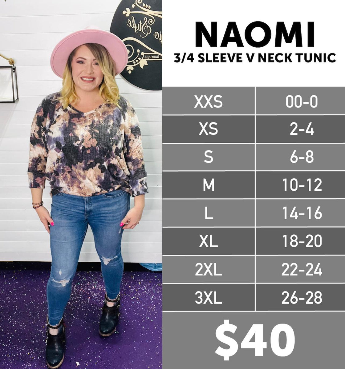 LuLaRoe Naomi 3/4 Sleeve V Neck Tunic – Selvaggio Style