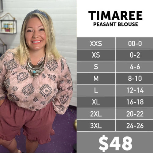 LuLaRoe Bohemian Timaree Size Chart