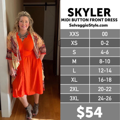 LuLaRoe Skyler Size Chart