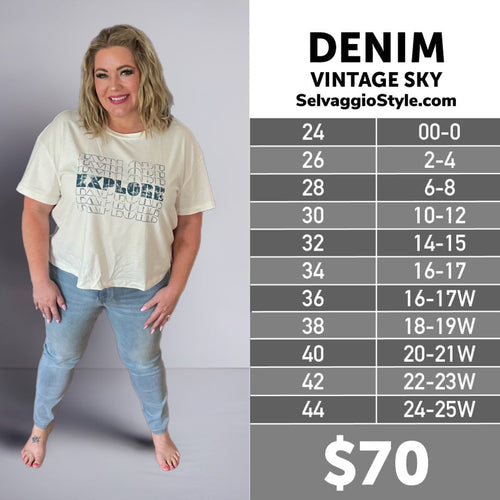 LuLaRoe High Rise Slim Straight Denim Size Chart