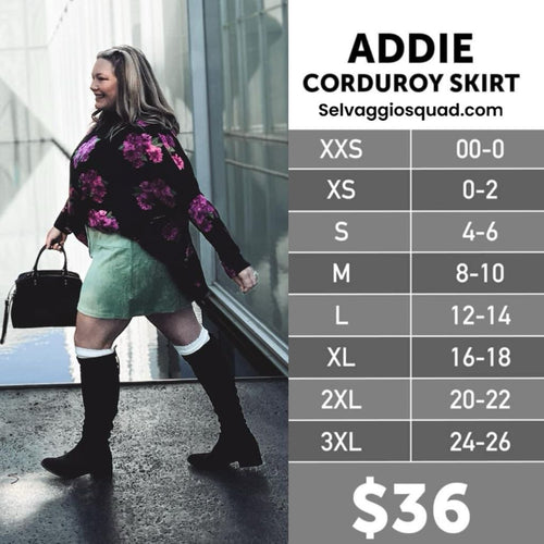 LuLaRoe Addie Size Chart