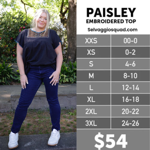 LuLaRoe Bohemian Paisley Size Chart