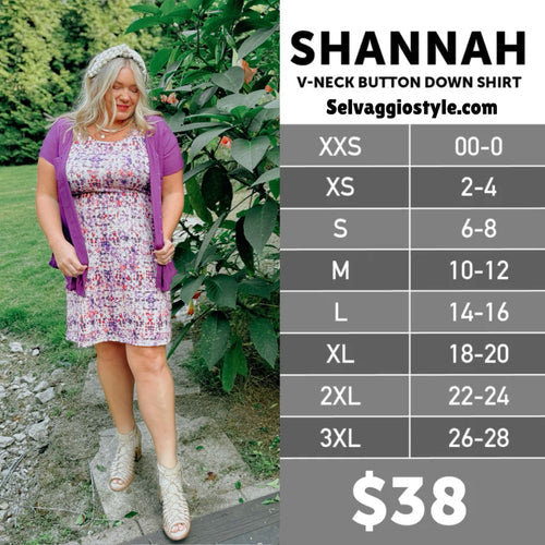 LuLaRoe Shannah Size Chart