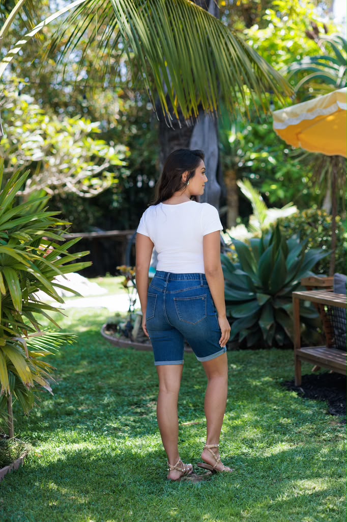 Bermuda Denim Shorts - Stretch Denim Roll Cuff (Sizes 24-44)
