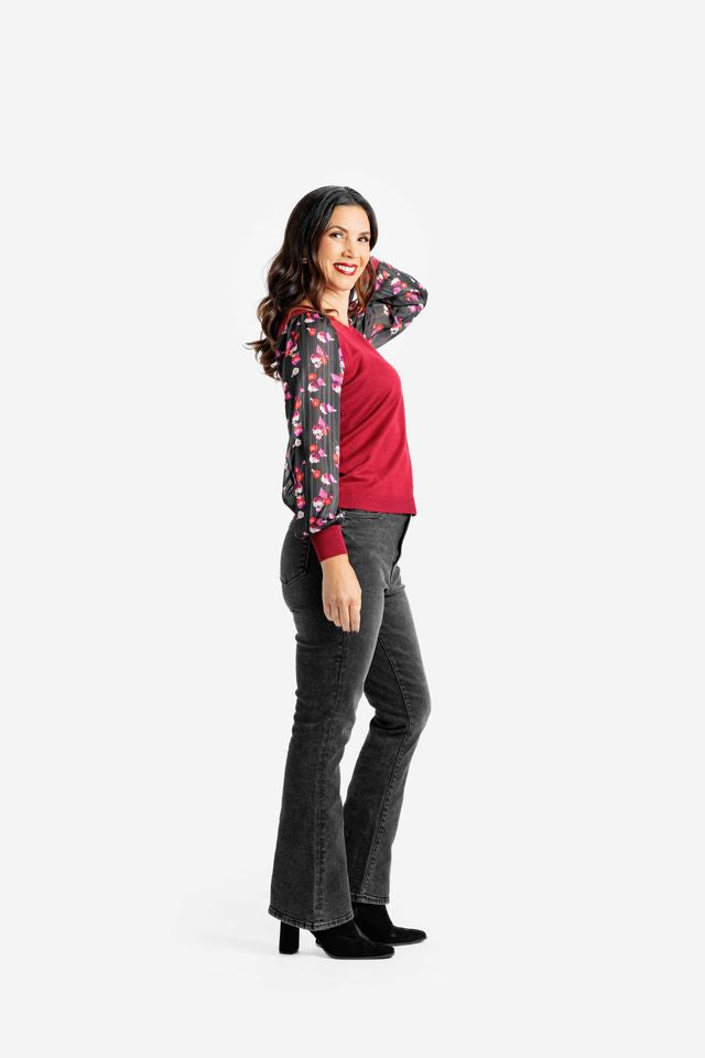 LuLaRoe Penny Mixed Media Top - Round Sweater Knit Rib (Sizes L-3XL)