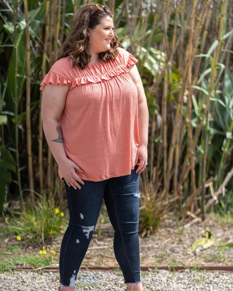 LuLaRoe Stasha Top - Flutter Sleeve Ruffle Yoke Top (Sizes S-3XL)