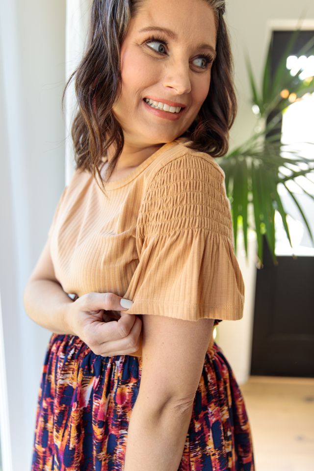 LuLaRoe Stephanie Top - Flutter Sleeve Smocked Detail (Sizes XXS-3XL)